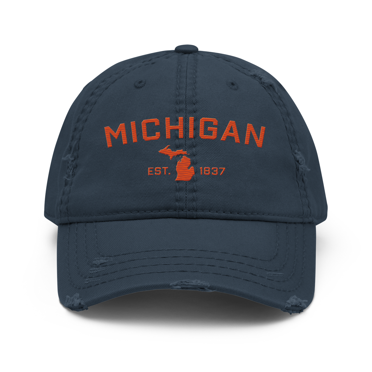 'Michigan EST. 1837' Distressed Dad Hat (Athletic Font) | Maple Leaf Orange