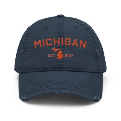 'Michigan EST. 1837' Distressed Dad Hat (Athletic Font) | Maple Leaf Orange