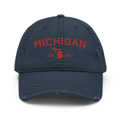 'Michigan EST. 1837' Distressed Dad Hat (Athletic Font) | Aliform Red