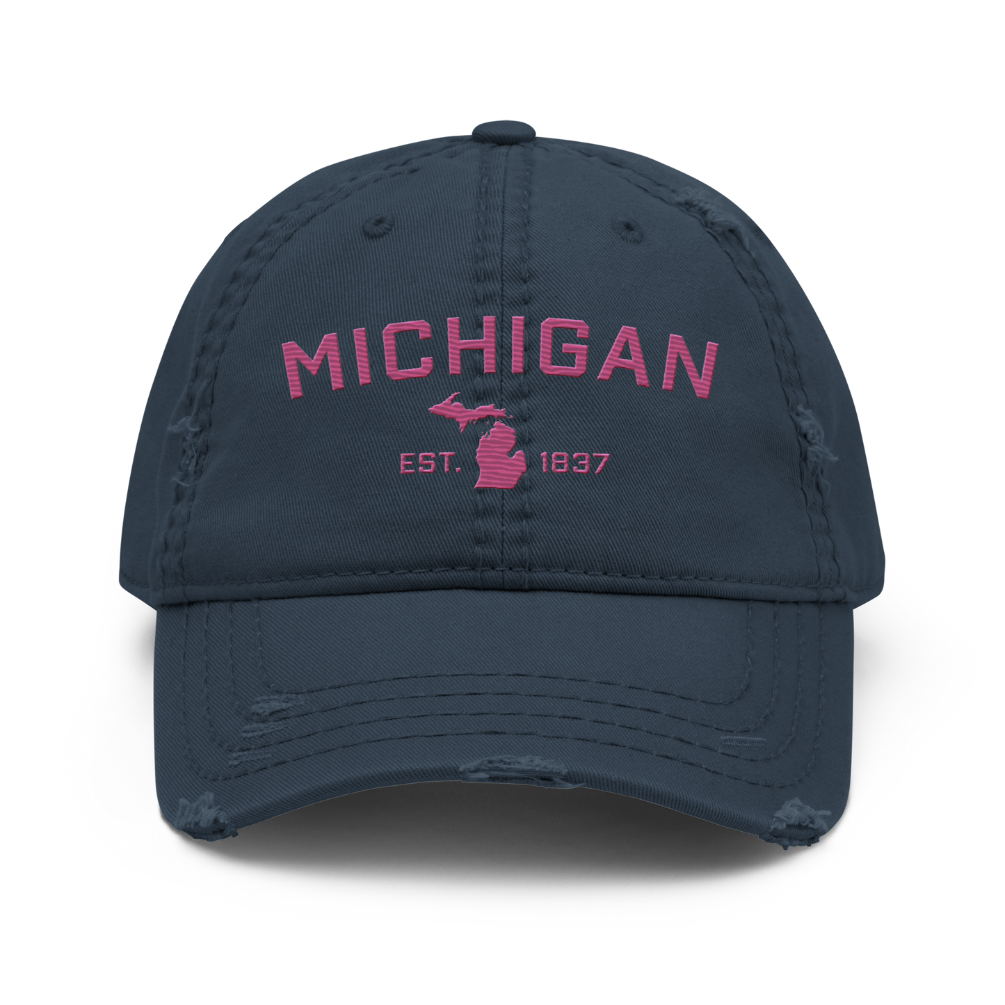 'Michigan EST. 1837' Distressed Dad Hat (Athletic Font) | Apple Blossom Pink