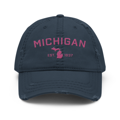 'Michigan EST. 1837' Distressed Dad Hat (Athletic Font) | Apple Blossom Pink