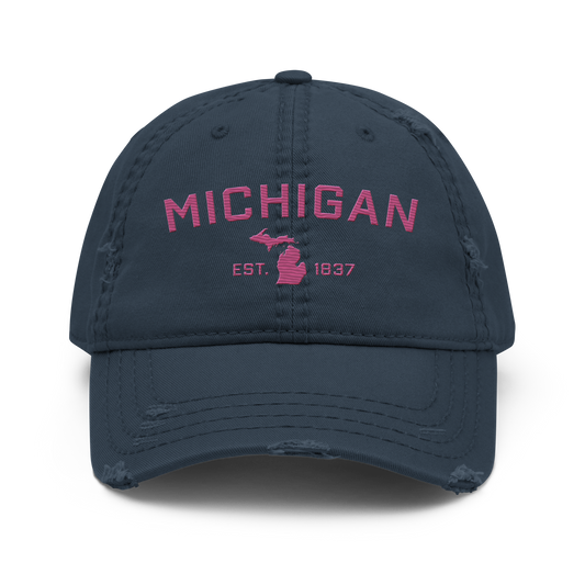 'Michigan EST. 1837' Distressed Dad Hat (Athletic Font) | Apple Blossom Pink