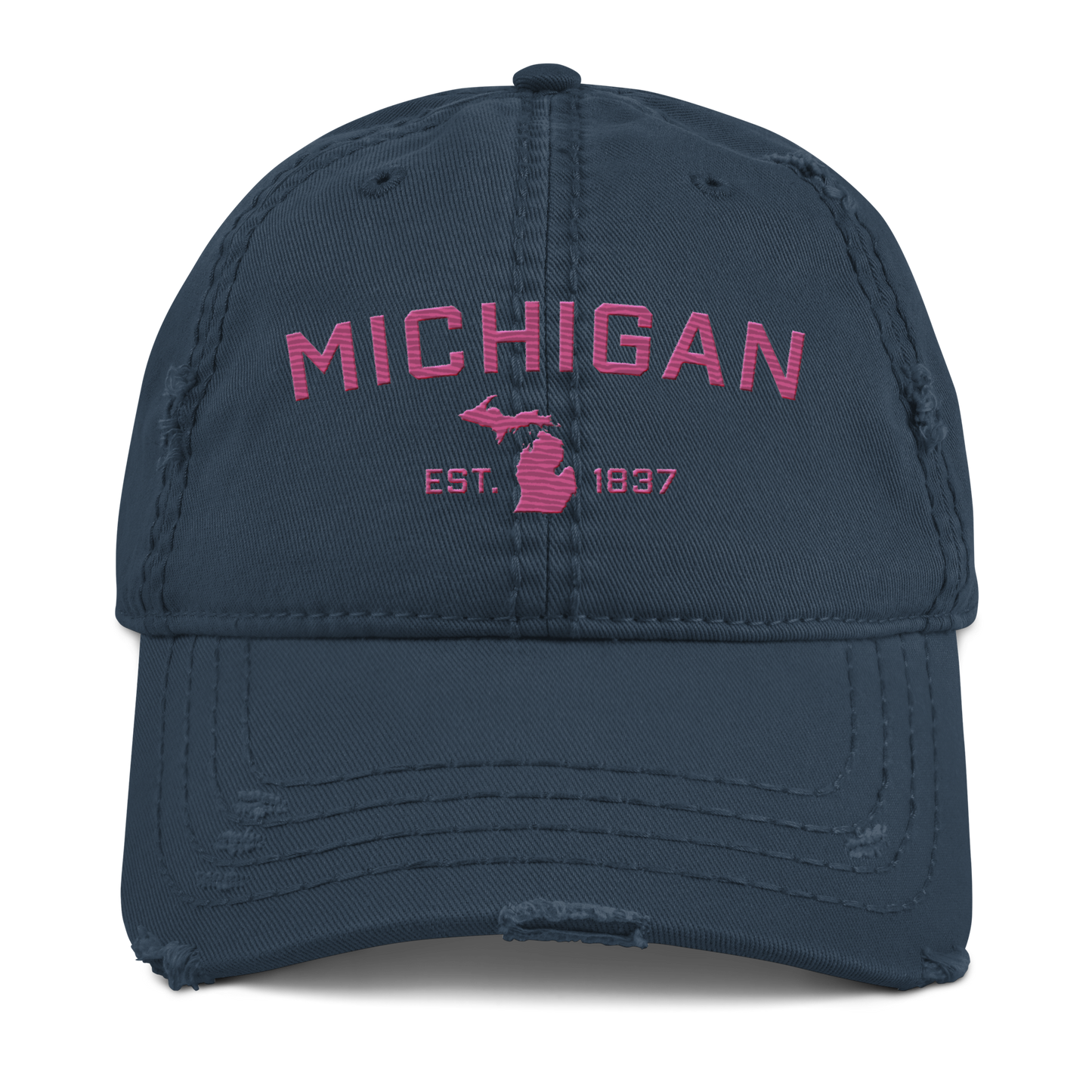 'Michigan EST. 1837' Distressed Dad Hat (Athletic Font) | Apple Blossom Pink