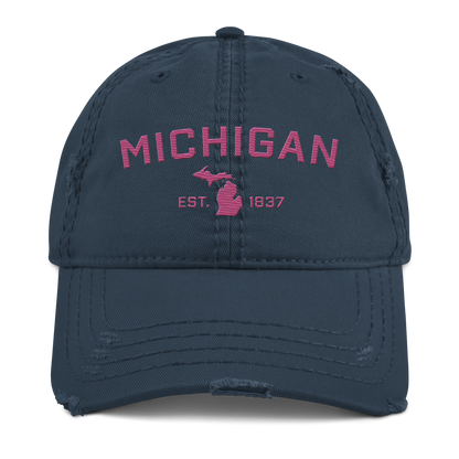 'Michigan EST. 1837' Distressed Dad Hat (Athletic Font) | Apple Blossom Pink