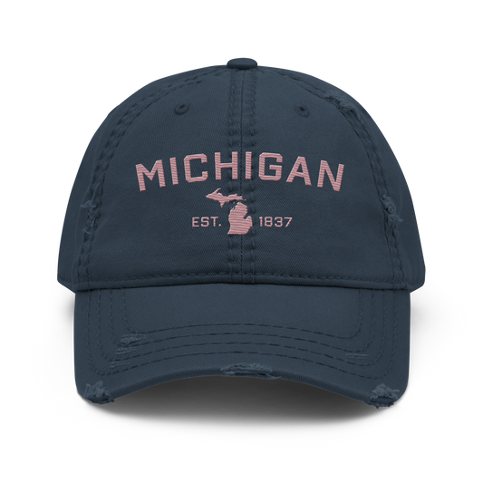 'Michigan EST. 1837' Distressed Dad Hat (Athletic Font) | Cherry Blossom Pink