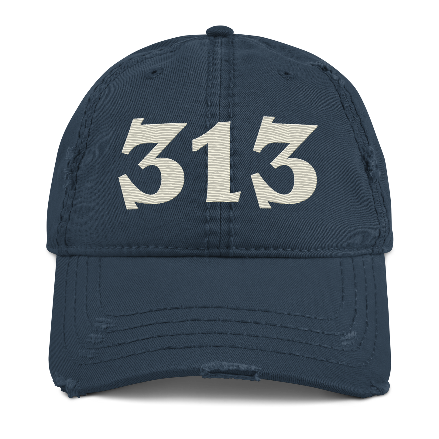 Detroit '313' Distressed Dad Hat (Angry Font) | Ivory White