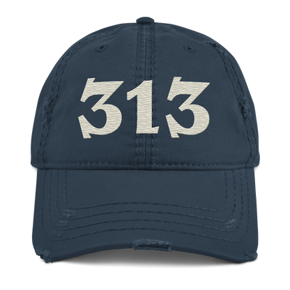 Detroit '313' Distressed Dad Hat (Angry Font) | Ivory White