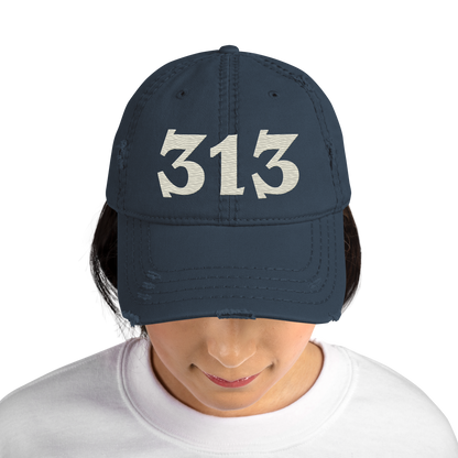 Detroit '313' Distressed Dad Hat (Angry Font) | Ivory White