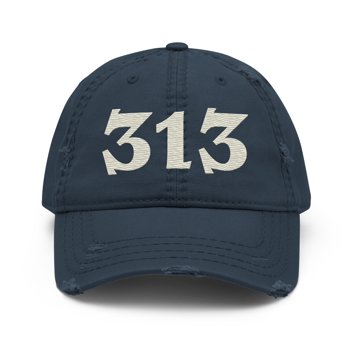 Detroit '313' Distressed Dad Hat (Angry Font) | Ivory White