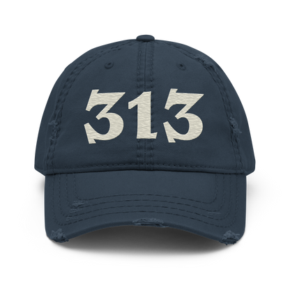 Detroit '313' Distressed Dad Hat (Angry Font) | Ivory White