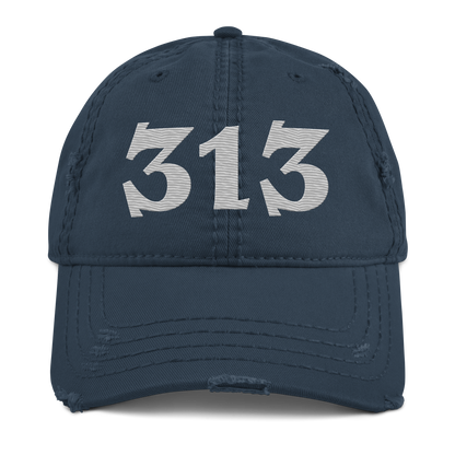 Detroit '313' Distressed Dad Hat (Angry Font) | Platinum