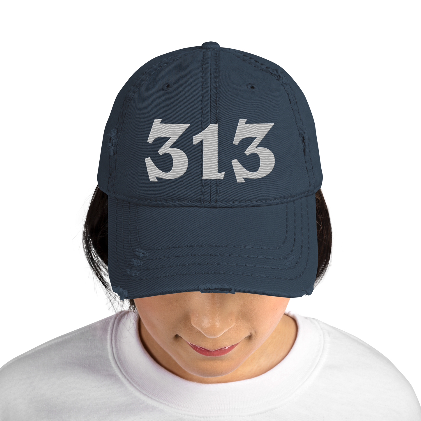 Detroit '313' Distressed Dad Hat (Angry Font) | Platinum