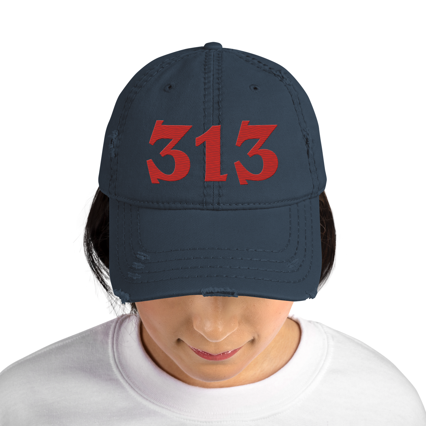 Detroit '313' Distressed Dad Hat (Angry Font) | Aliform Red