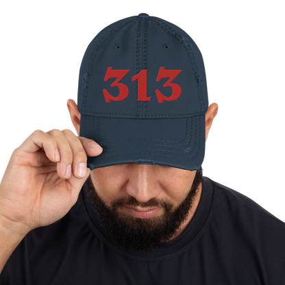 Detroit '313' Distressed Dad Hat (Angry Font) | Aliform Red