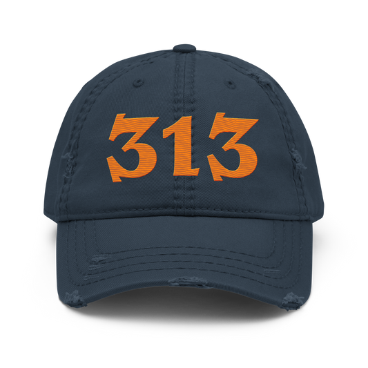 Detroit '313' Distressed Dad Hat (Angry Font) | Orange