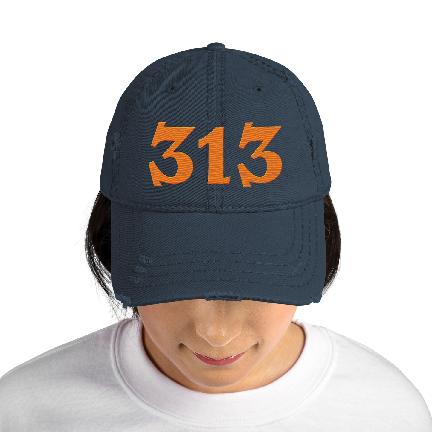 Detroit '313' Distressed Dad Hat (Angry Font) | Orange