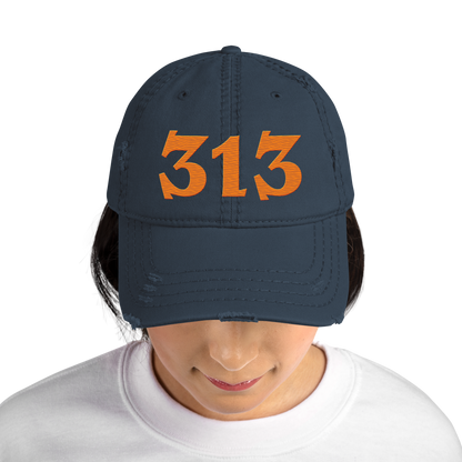 Detroit '313' Distressed Dad Hat (Angry Font) | Orange