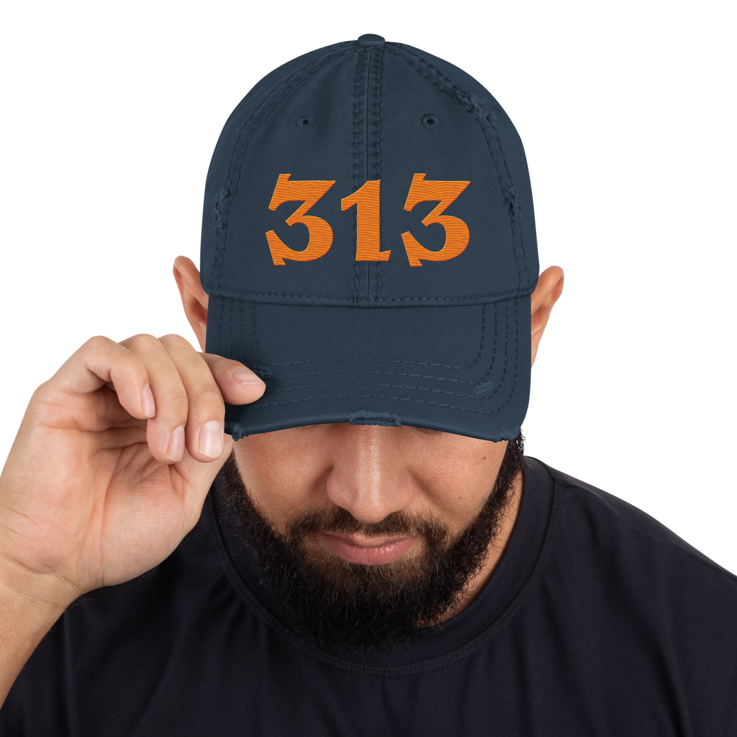 Detroit '313' Distressed Dad Hat (Angry Font) | Orange