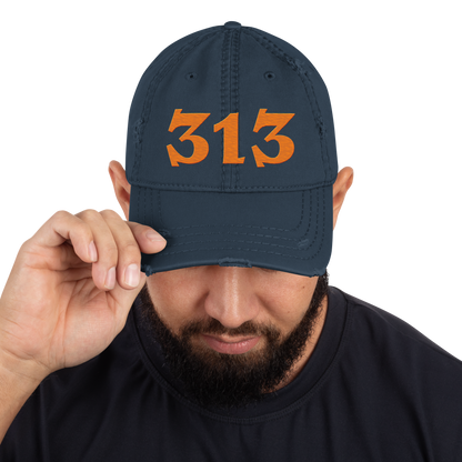 Detroit '313' Distressed Dad Hat (Angry Font) | Orange