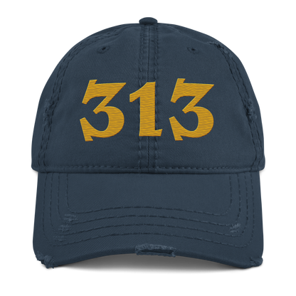 Detroit '313' Distressed Dad Hat (Angry Font) | Gold