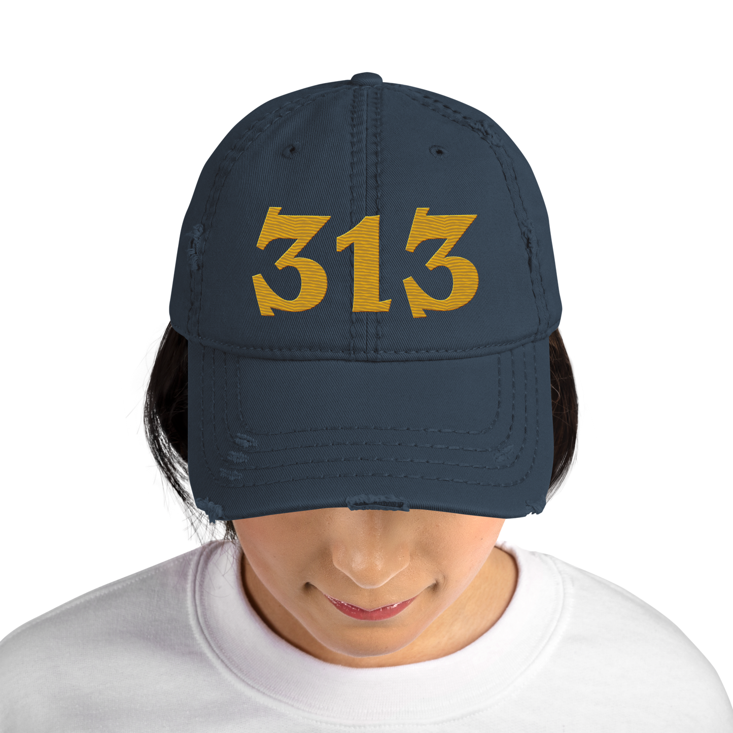 Detroit '313' Distressed Dad Hat (Angry Font) | Gold