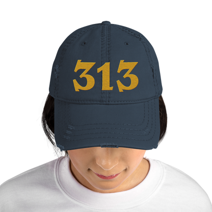 Detroit '313' Distressed Dad Hat (Angry Font) | Gold