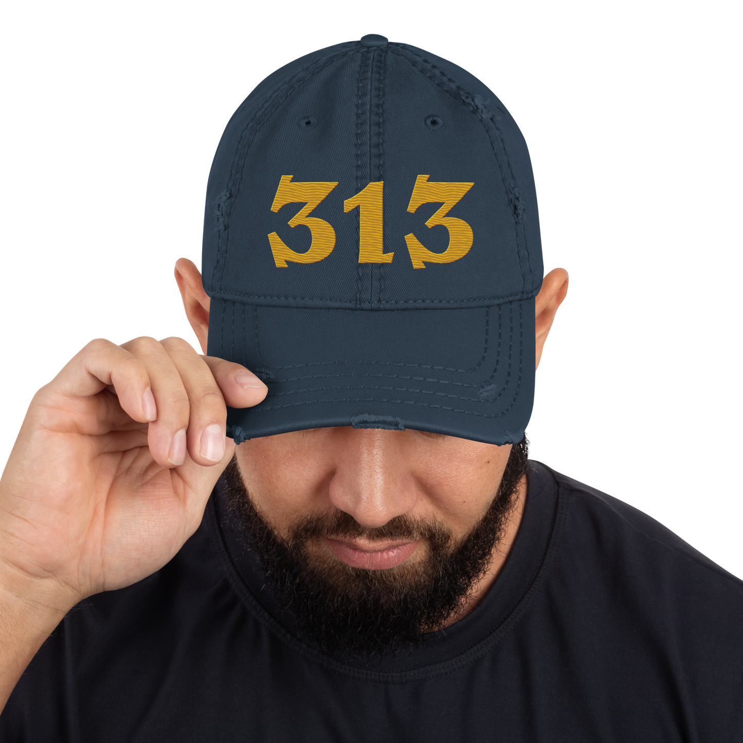 Detroit '313' Distressed Dad Hat (Angry Font) | Gold