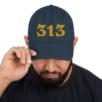 Detroit '313' Distressed Dad Hat (Angry Font) | Gold