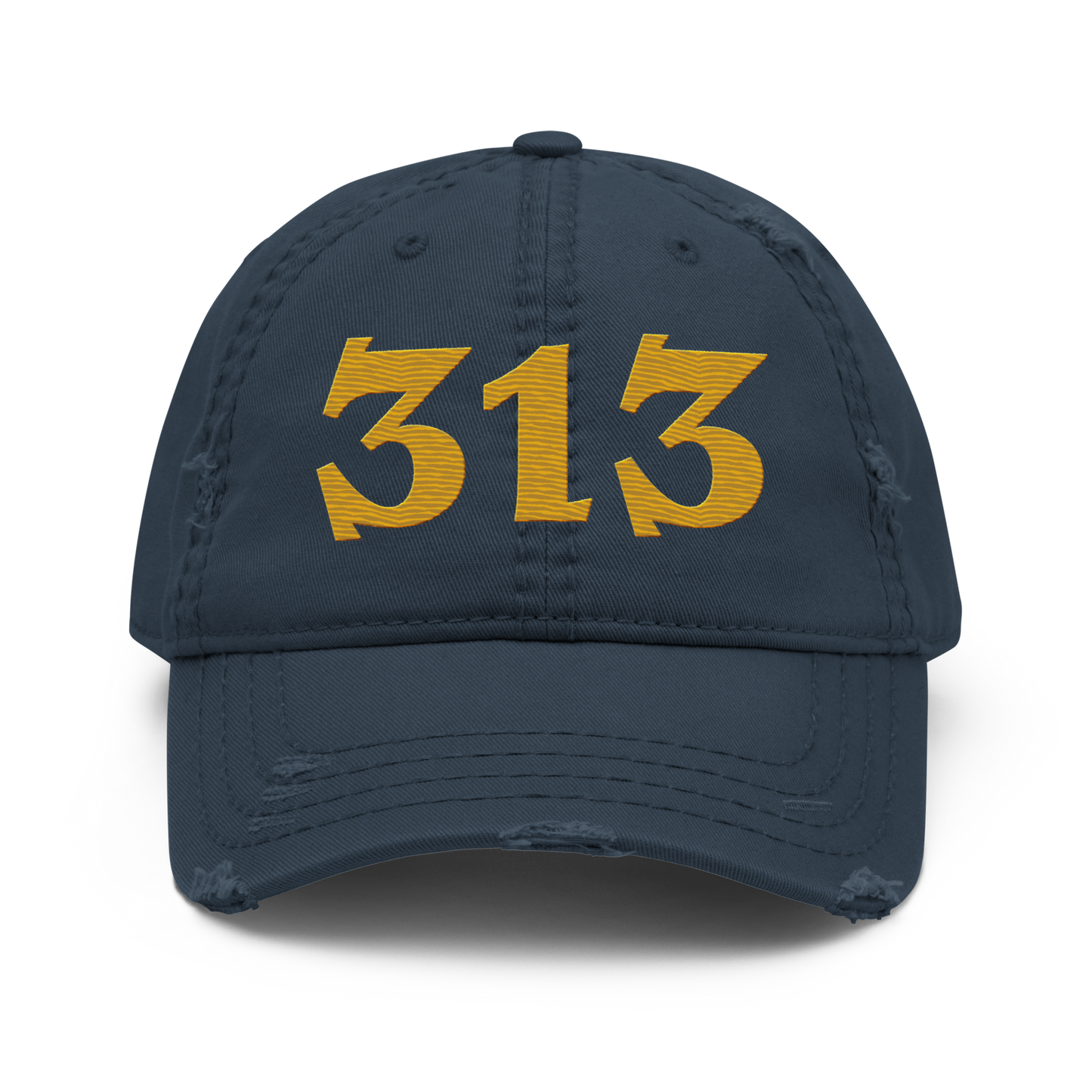 Detroit '313' Distressed Dad Hat (Angry Font) | Gold