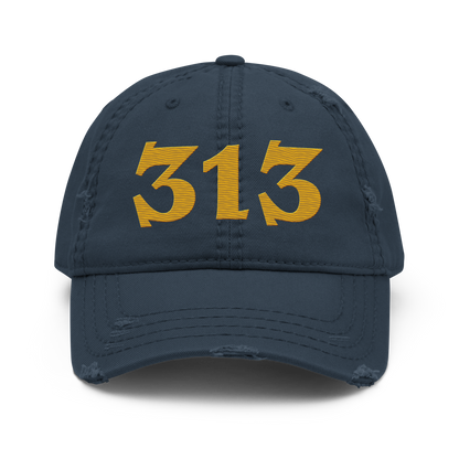 Detroit '313' Distressed Dad Hat (Angry Font) | Gold