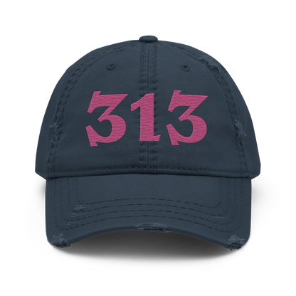 Detroit '313' Distressed Dad Hat (Angry Font) | Apple Blossom Pink