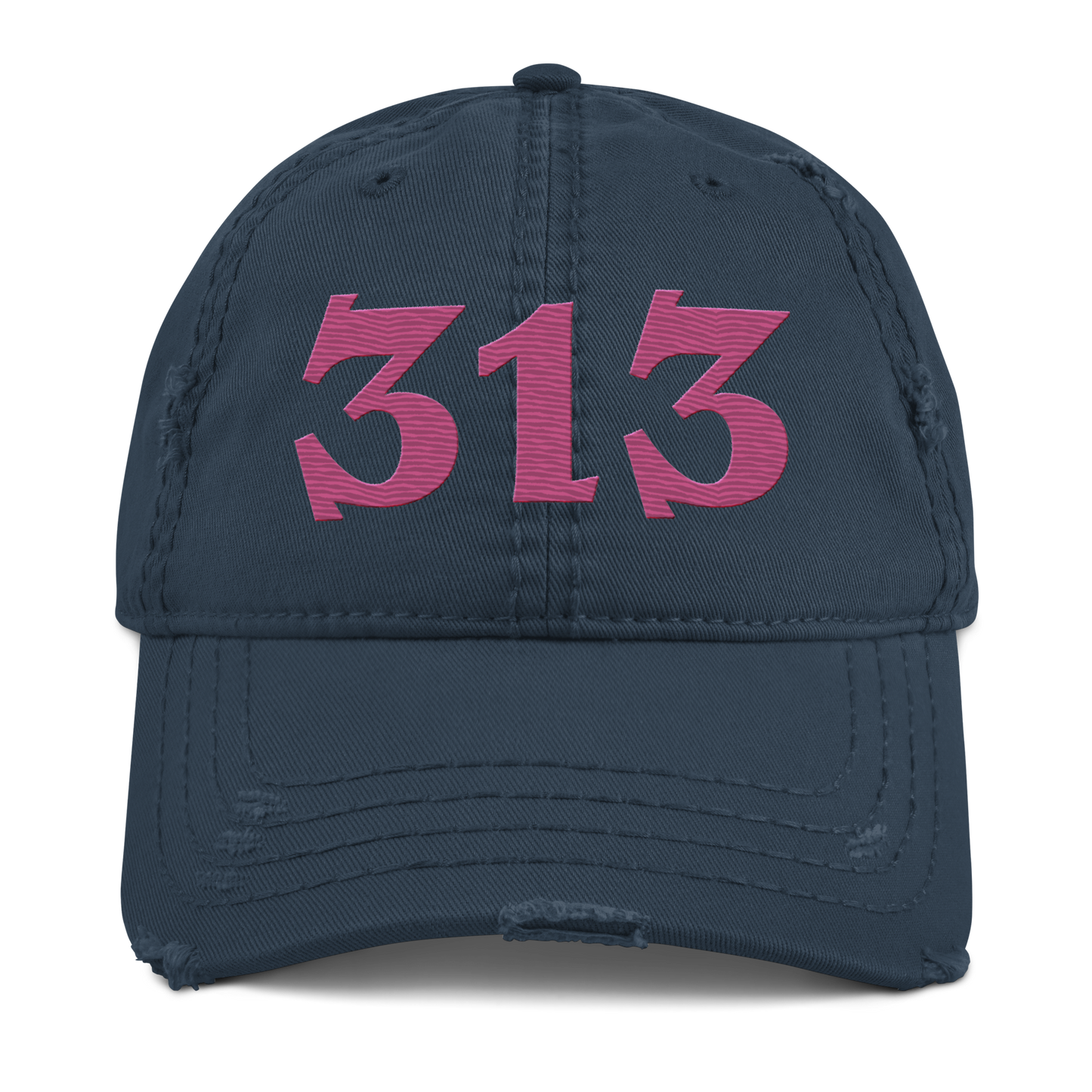 Detroit '313' Distressed Dad Hat (Angry Font) | Apple Blossom Pink