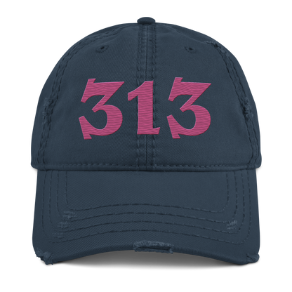 Detroit '313' Distressed Dad Hat (Angry Font) | Apple Blossom Pink