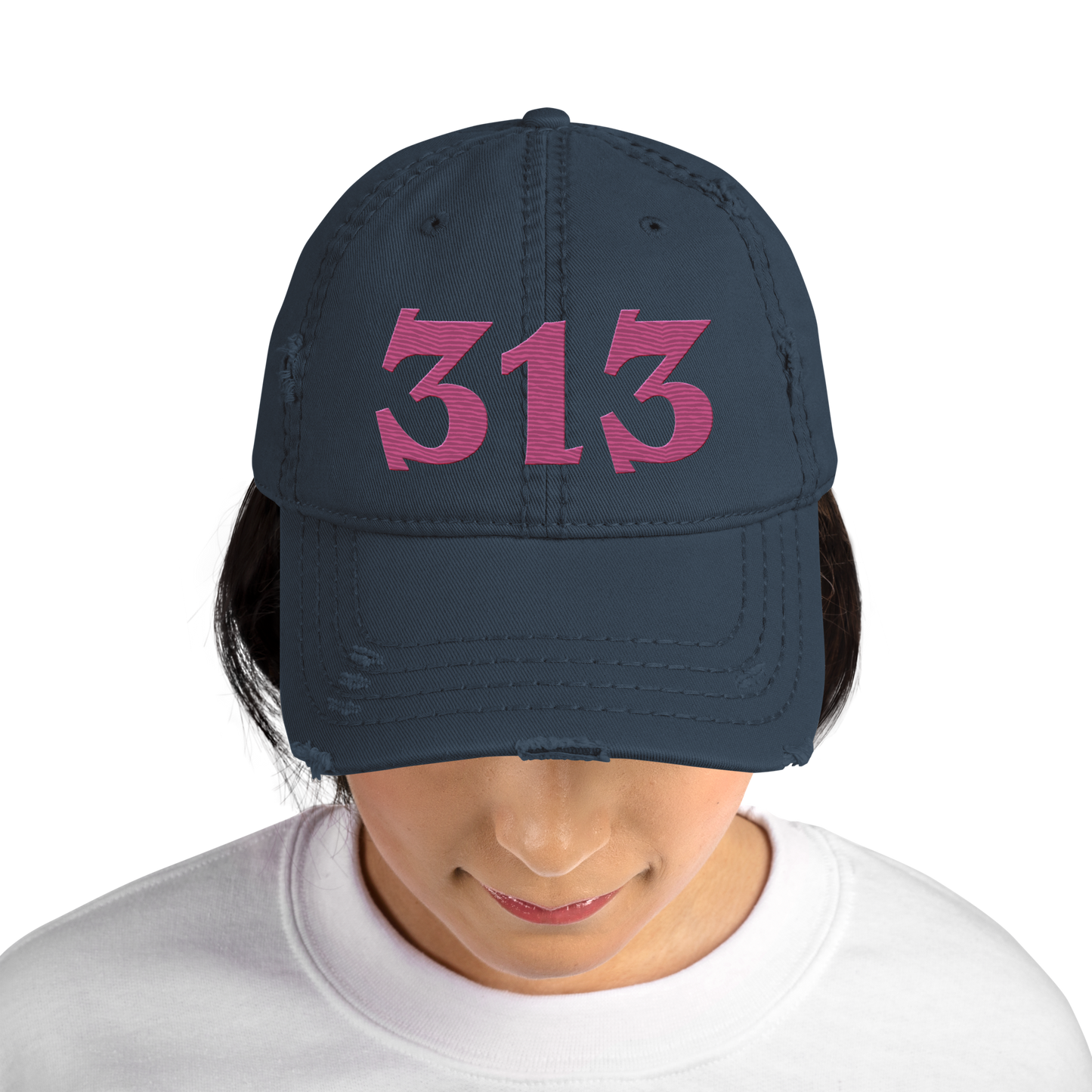 Detroit '313' Distressed Dad Hat (Angry Font) | Apple Blossom Pink