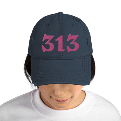 Detroit '313' Distressed Dad Hat (Angry Font) | Apple Blossom Pink