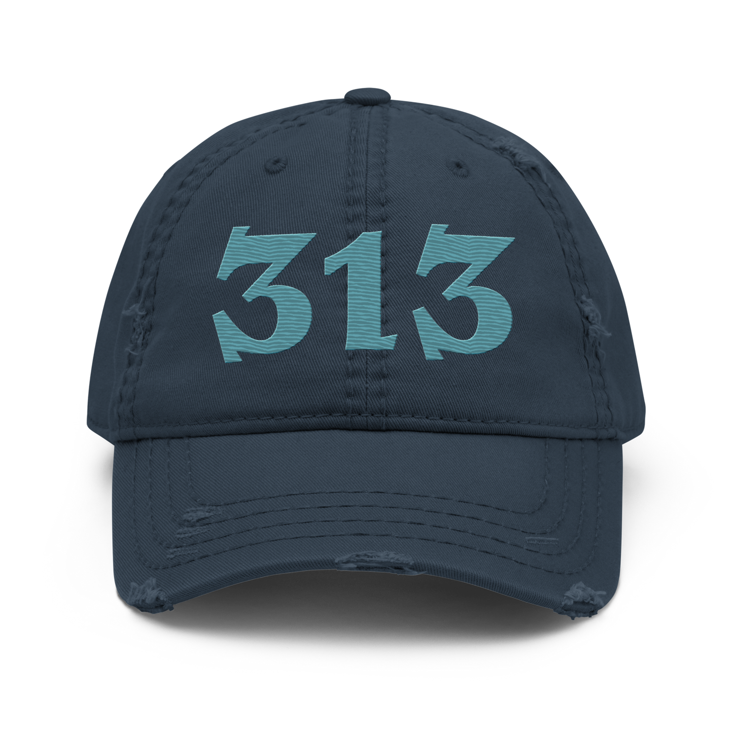 Detroit '313' Distressed Dad Hat (Angry Font) | Huron Blue