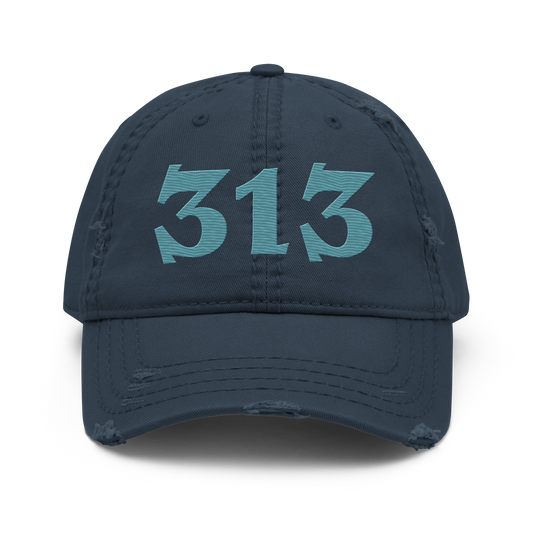 Detroit '313' Distressed Dad Hat (Angry Font) | Huron Blue