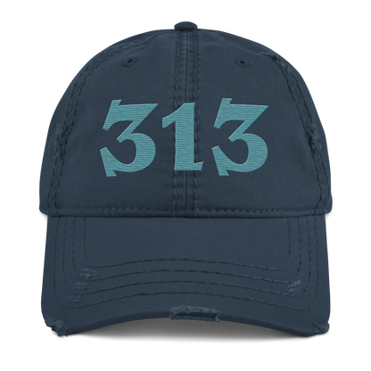 Detroit '313' Distressed Dad Hat (Angry Font) | Huron Blue