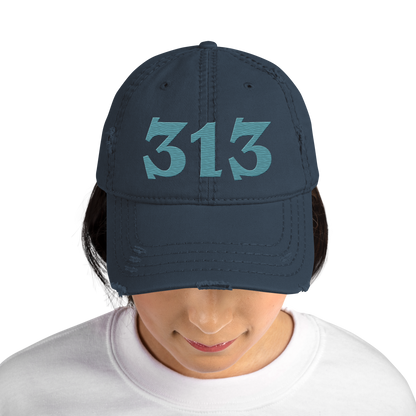 Detroit '313' Distressed Dad Hat (Angry Font) | Huron Blue