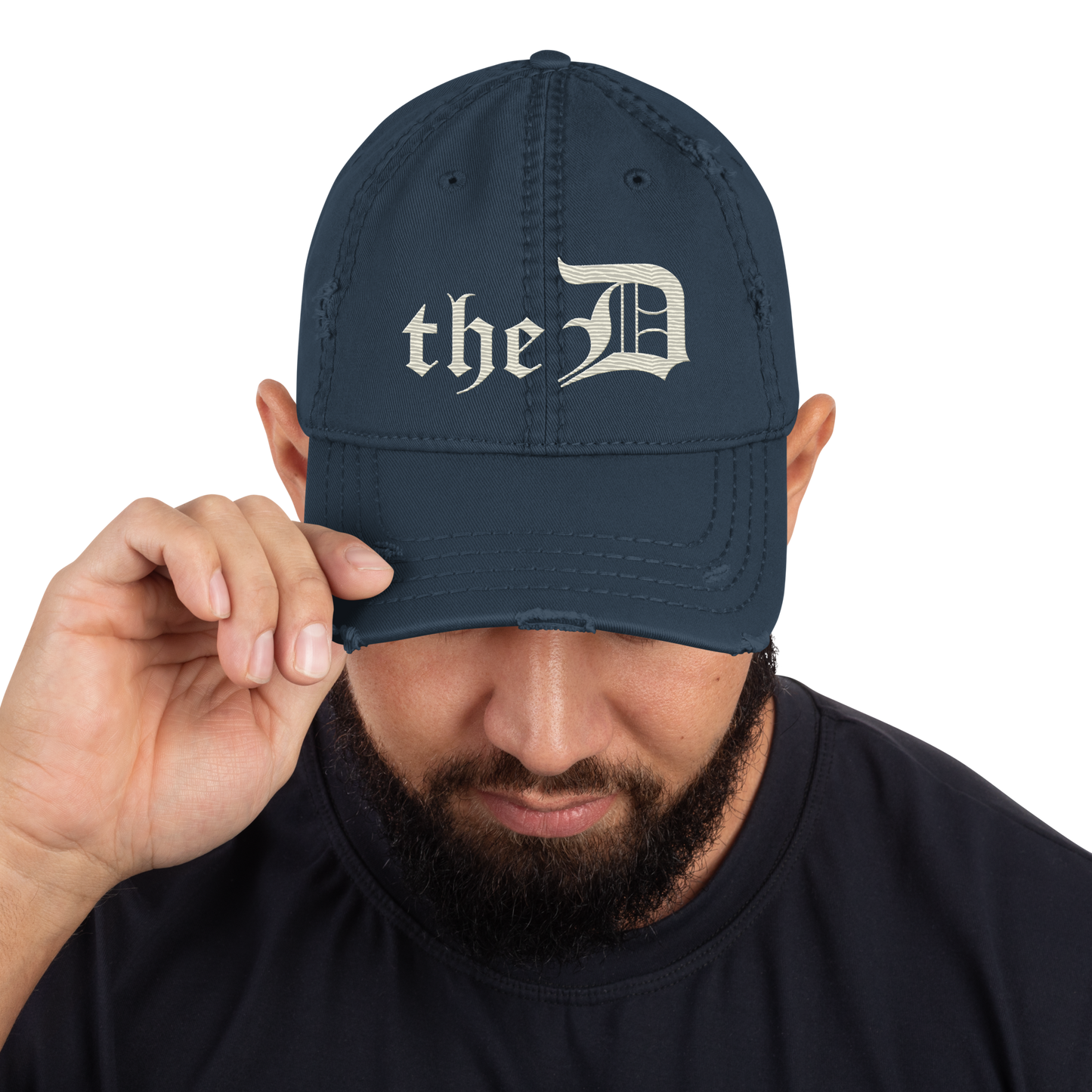 Detroit 'The D' Distressed Dad Hat | Ivory White