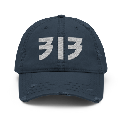 Detroit '313' Distressed Dad Hat (Glam Font) | Platinum