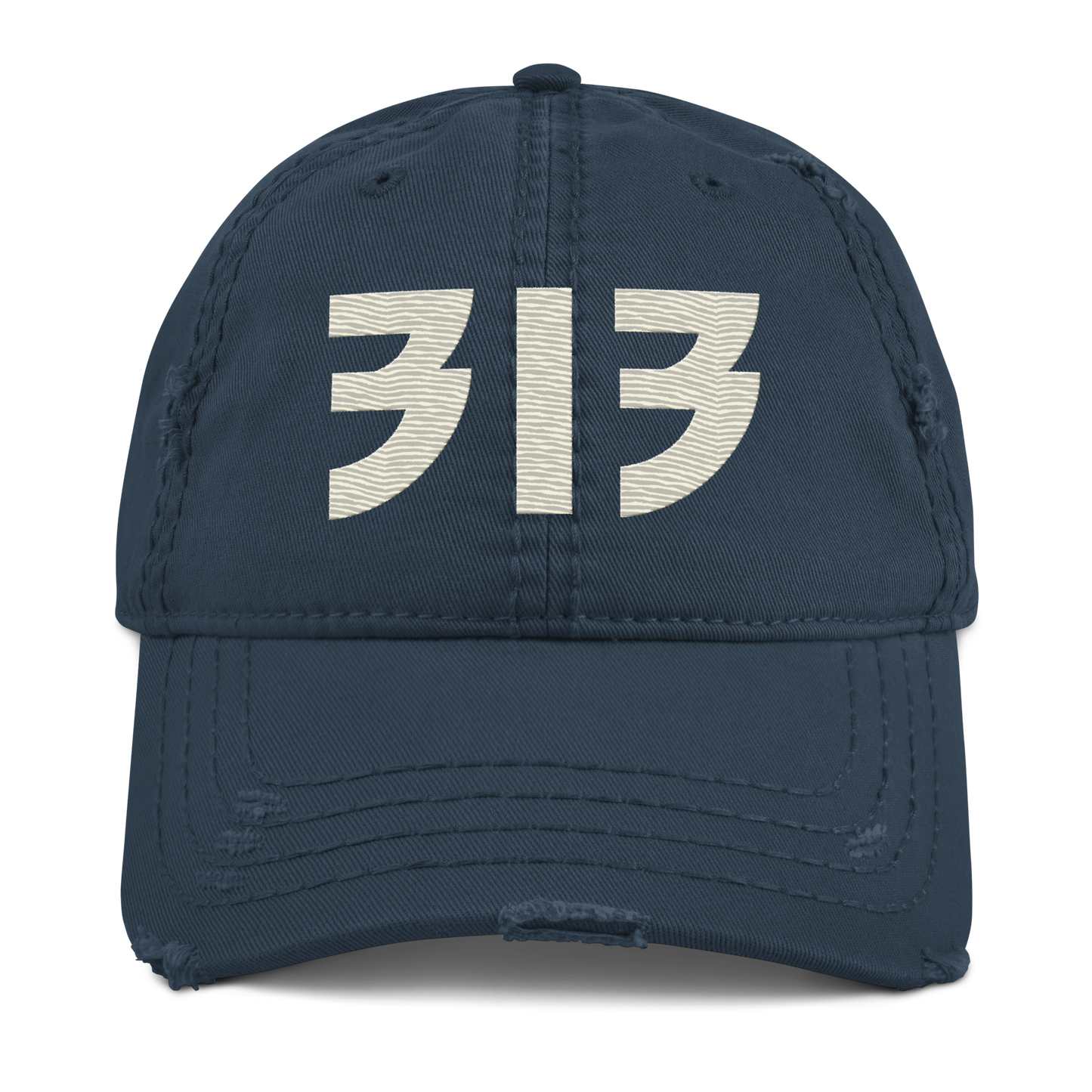 Detroit '313' Distressed Dad Hat (Glam Font) | Ivory White