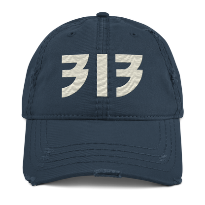 Detroit '313' Distressed Dad Hat (Glam Font) | Ivory White