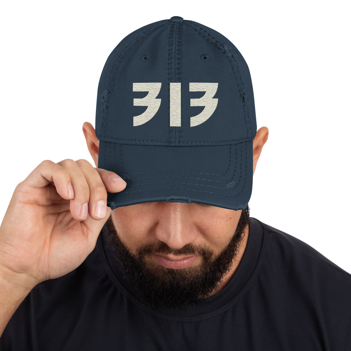 Detroit '313' Distressed Dad Hat (Glam Font) | Ivory White