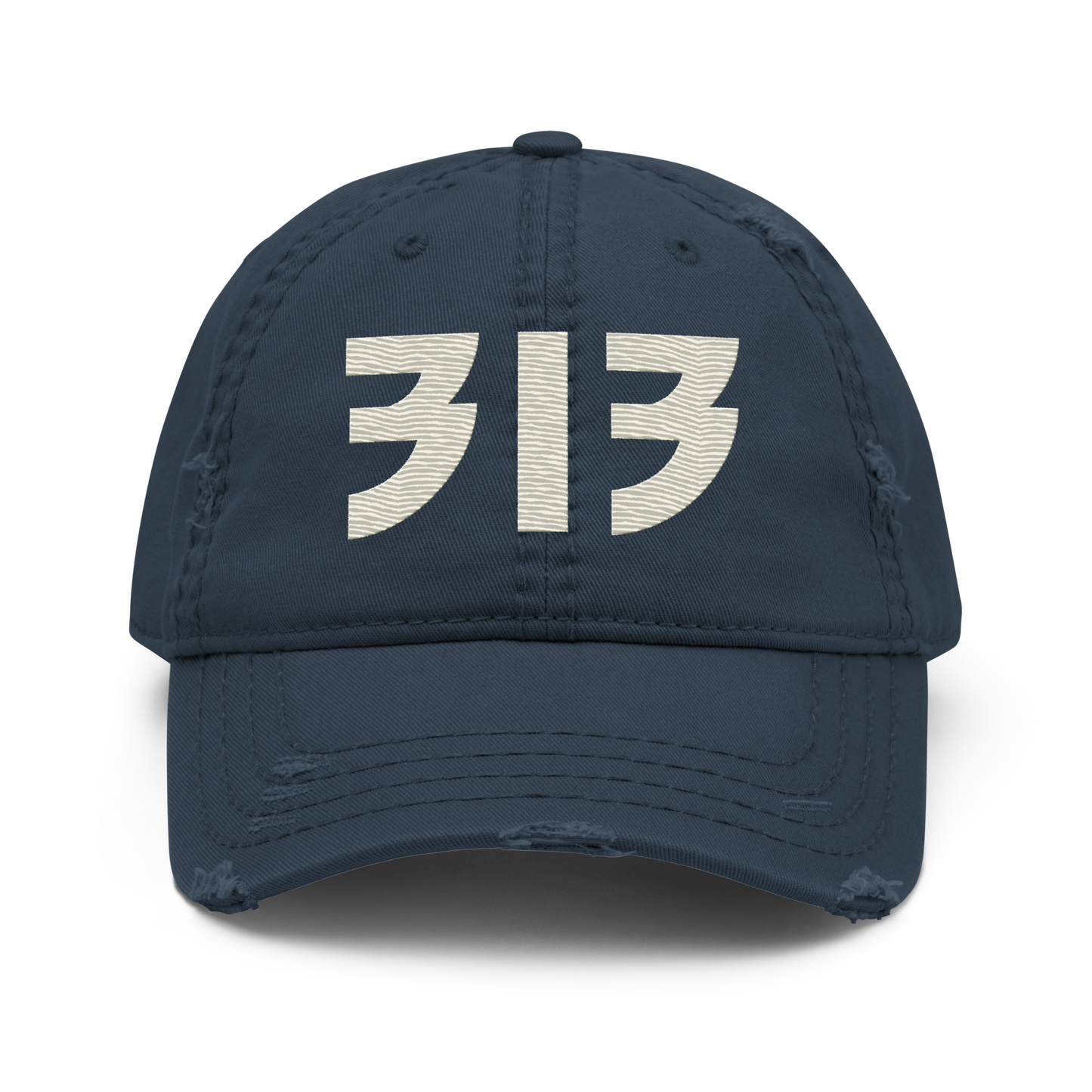 Detroit '313' Distressed Dad Hat (Glam Font) | Ivory White