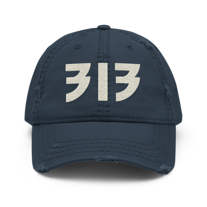 Detroit '313' Distressed Dad Hat (Glam Font) | Ivory White