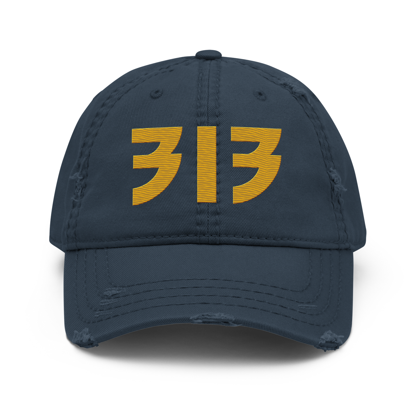 Detroit '313' Distressed Dad Hat (Glam Font) | Gold