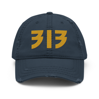 Detroit '313' Distressed Dad Hat (Glam Font) | Gold