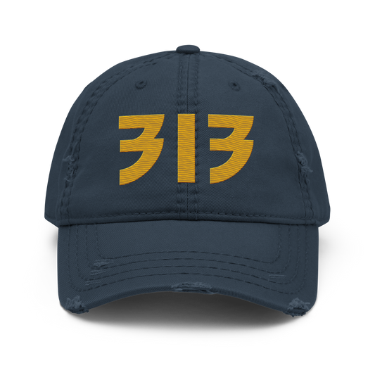 Detroit '313' Distressed Dad Hat (Glam Font) | Gold