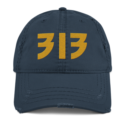 Detroit '313' Distressed Dad Hat (Glam Font) | Gold